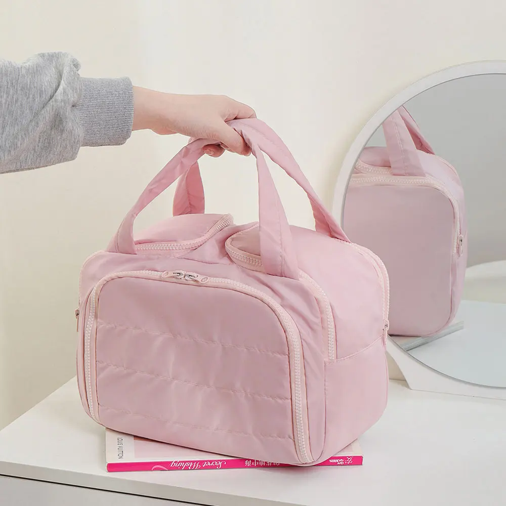 

Large Capacity Pure Color Four Opening Handheld Ins Makeup Bag Travel Portable Toiletry Multi-Functional Zone Storage