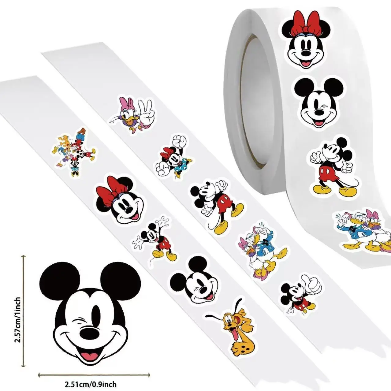 500pcs/roll Stiker Disney Mickey Donald Kawaii untuk Koper, Grafiti, Mainan, Dekorasi, Hadiah, dan Penutup