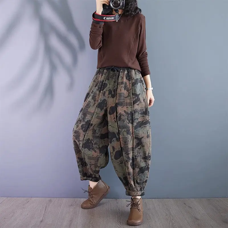 Camouflage Jeans Loose Straight Leg Lantern Pants Spring And Autumn Women's 2024 New Style Baggy Trousers K2692