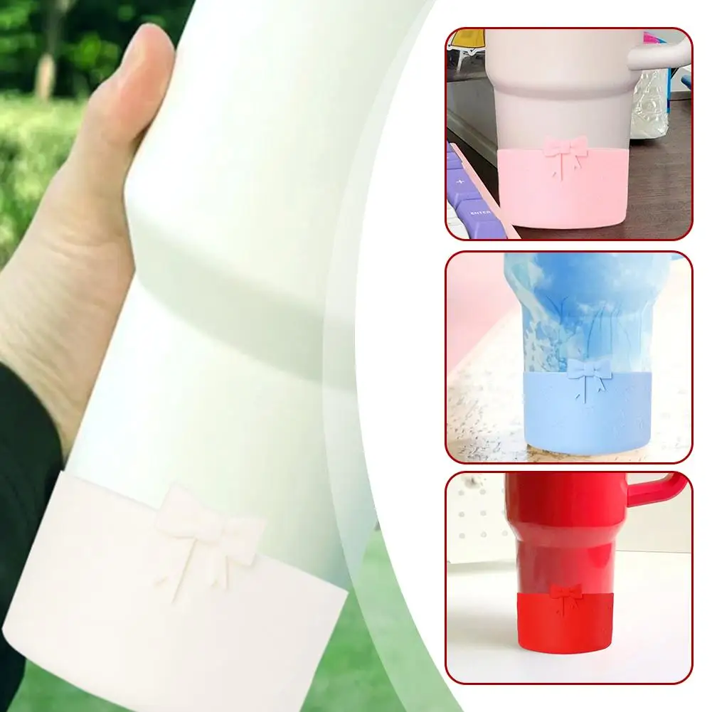 Silicone Boot Sleeve for stanley Quencher Tumbler Silicone Cup Cover Non-slip Insulated Bottle Sleeve with Bow Ornament Q4G0