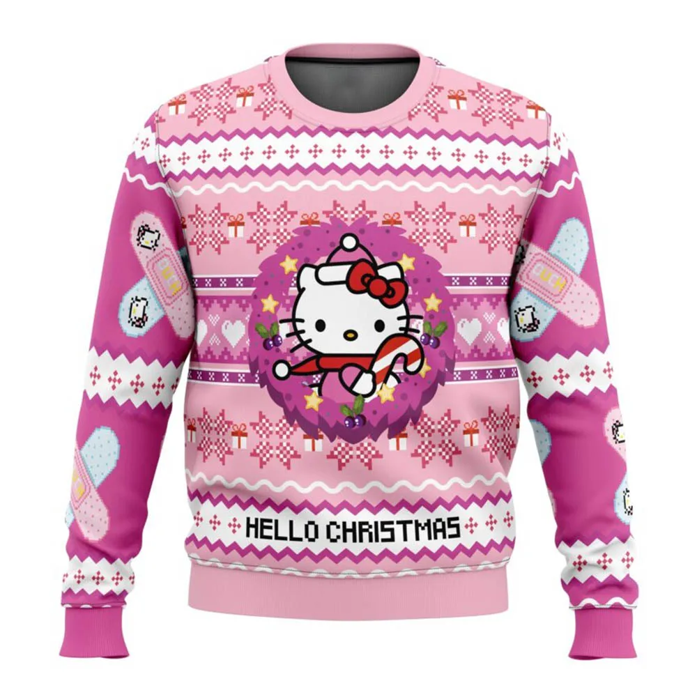 2025 New Christmas Carnival Hello Kitty Pink Fashion Men\'s and Women\'s Hoodies Cartoon Anime Couple Hoodies Sportswear