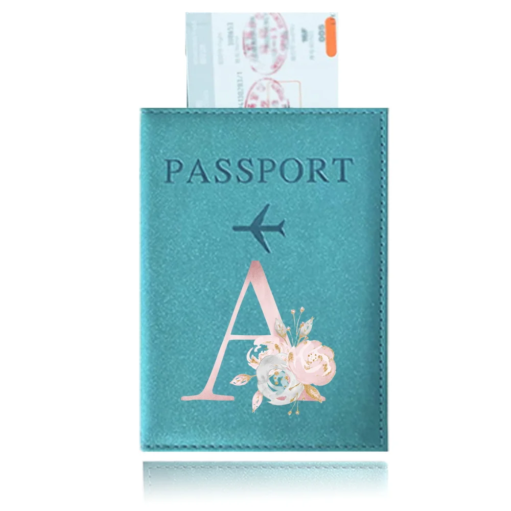 Passport Cover Blue Waterproof Passport Holder Covers Case Travel PU Leather Credit Card Wallet UV Printing Pink Flower Series