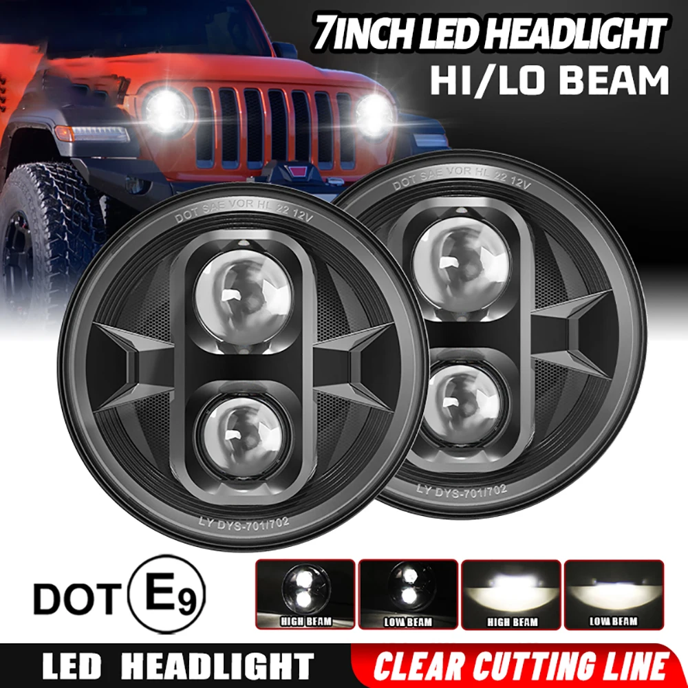 

7 Inch Round H4 LED Headlamp Motorcycle Moto LED Headlight With Hi/Lo Beam Cutting Line Super Bright SUV Car Accessories