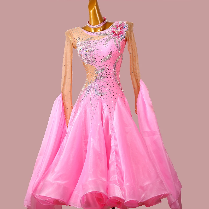 New Ballroom Dance Dress Standard Skirt Competition Dress Performing Dress Customize For Women Waltz Dress   Pink