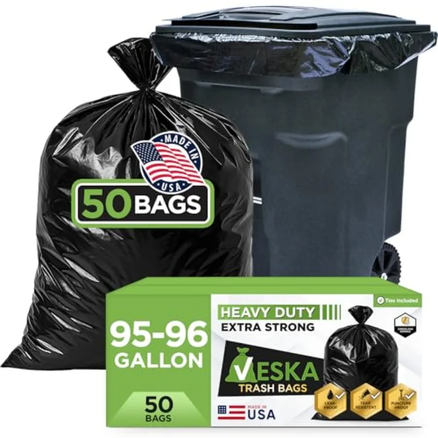 

95-96 Gallon Trash Bags Heavy Duty Huge 50 Bags W/Ties 95-96 Gallon Trash Bags Large Black Heavy Duty Can Liners, Large 90-100