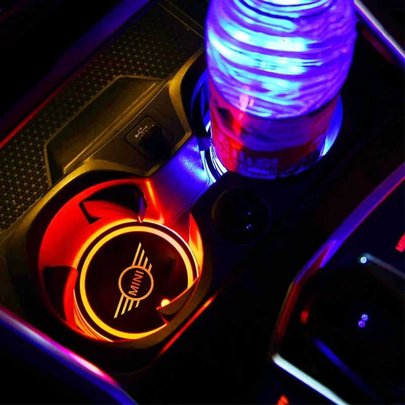 Car Colorful LED Luminous Light Cup Coaster Mat For BMW Mini F54 F55 F56 F60 R60 Clubman Countryman Auto Accessories