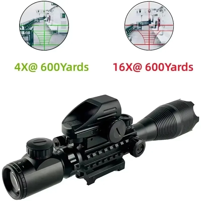 Tactical 4-16X50EG Optics Adjustable Red/Green Crossbow Reticle Illuminated Scopes Outdoor Long Range Combo Fits 20mm Rail Mount