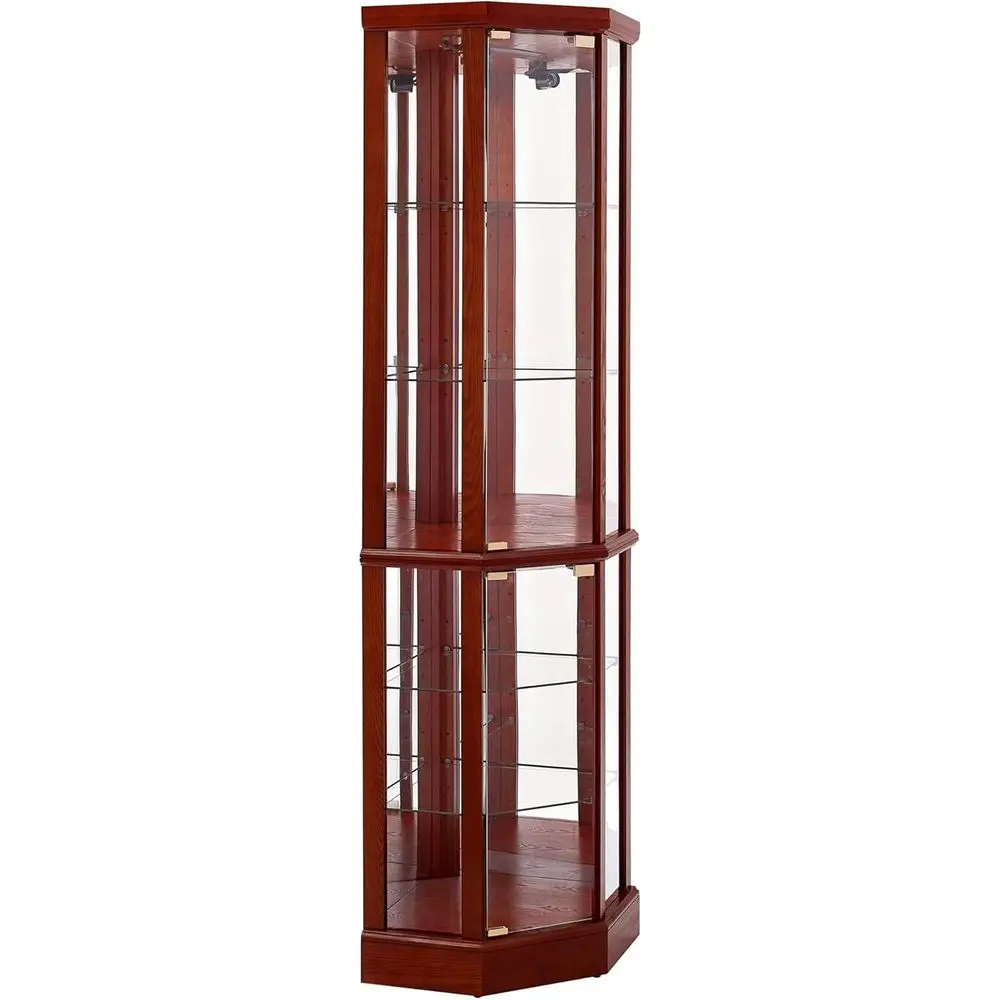 70" Tall Lighted Glass Display Cage, Curio Cabinet with Tempered Glass Doand 5 Adjustable Shelves, Wine Bar China Cabinet or Liv view 5