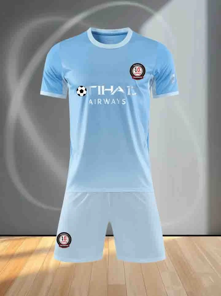 Men's casual sports football jersey with round neckline, paired with stylish breathable shorts, for a comfortable football set