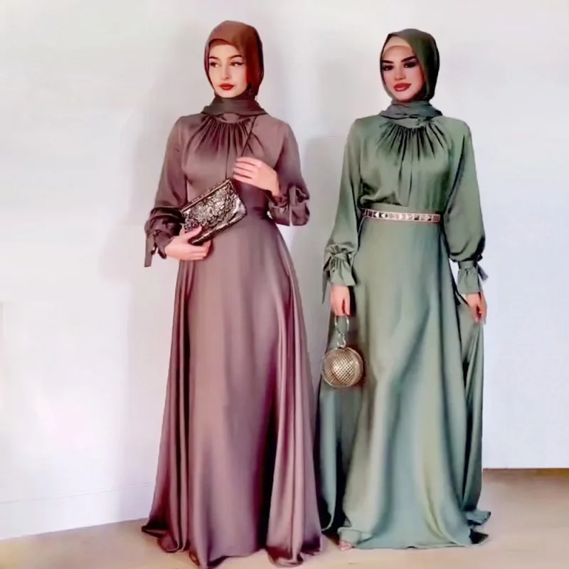 

Middle East Saudi Muslim Hui Acetate Satin Tied Dress Women