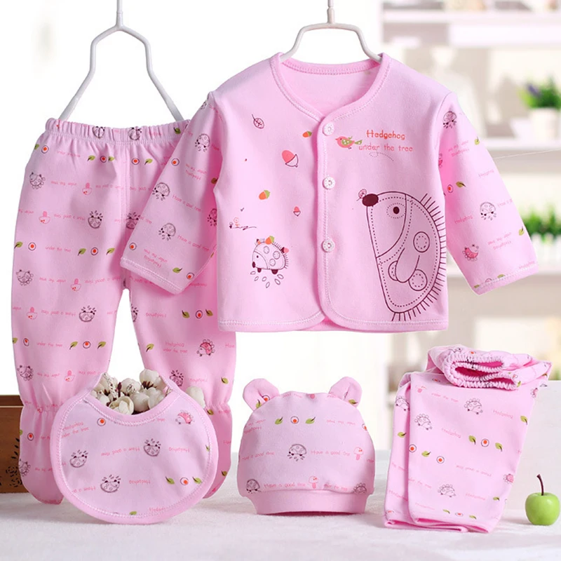 5Piece Spring Autumn Newborn Baby Girls Outfits Cartoon Cute Cotton Soft Tops+Pants Kids Clothing Set Infant Boys Clothes BC244