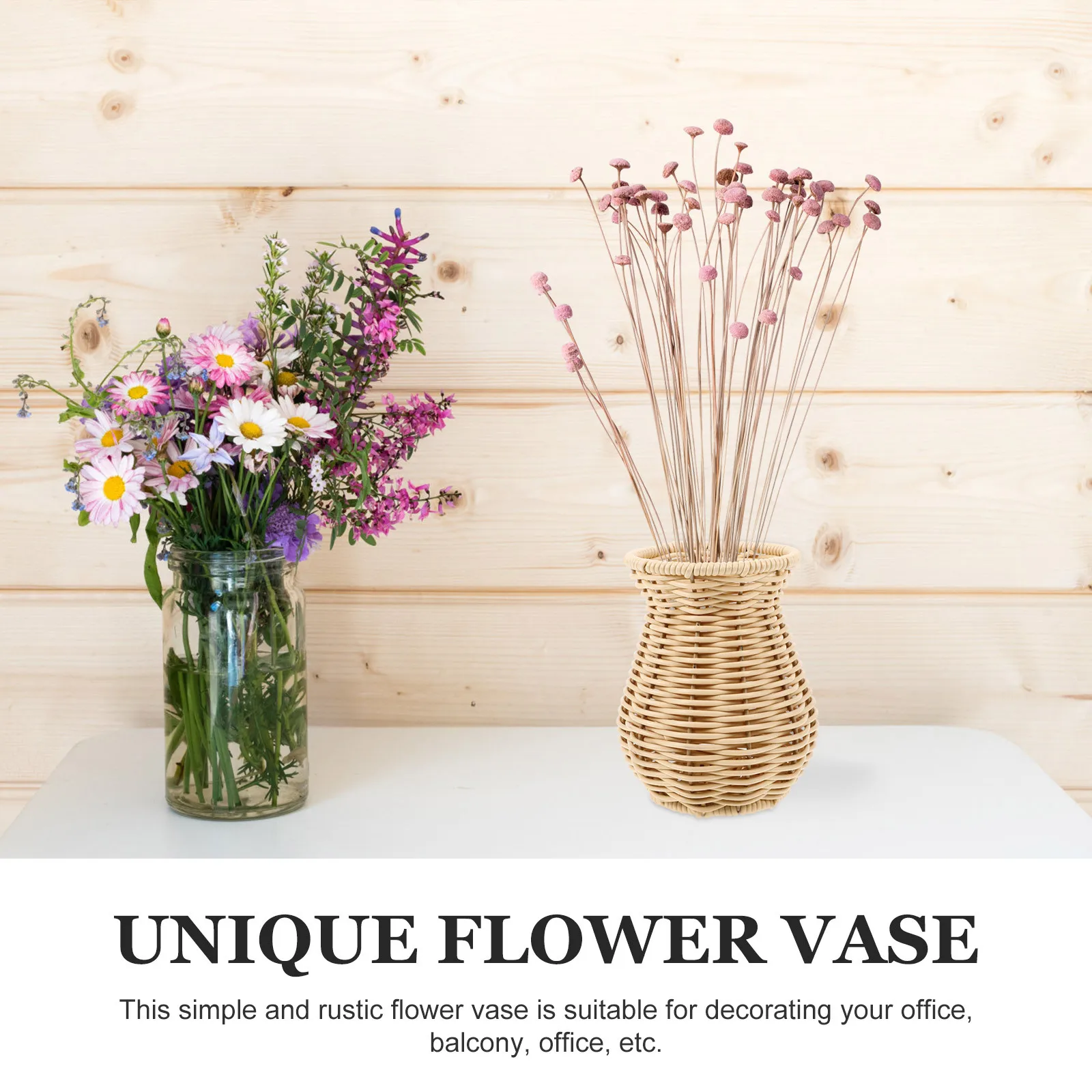 

Decorative Flower Vase Simple Rustic Plastic Woven Design For Home Office Indoor Decoration Dried Flower Holder Simulation