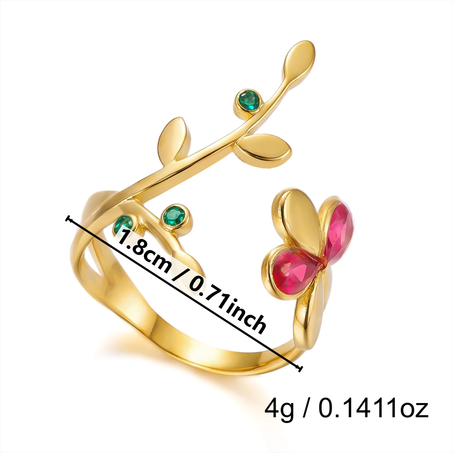 Bunte CZ-Blumen Geometrische Edelstahl-Offene Ringe für Frauen, Zierliche PVD-Vergoldete Manschettenringe Set, Wasserfester Schmuck Geschenk – Detail 9