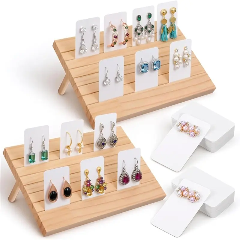 

CYL-2 шт. подставки для сережек из натурального дерева с 60 шт. карточки для демонстрации сережек, держатель для ювелирных изделий с карточками для сережек