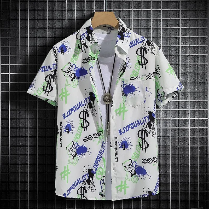 Beach Style Printed Shirts for Men - Short Sleeves Hawaiian Loose-Fit Casual Shirts