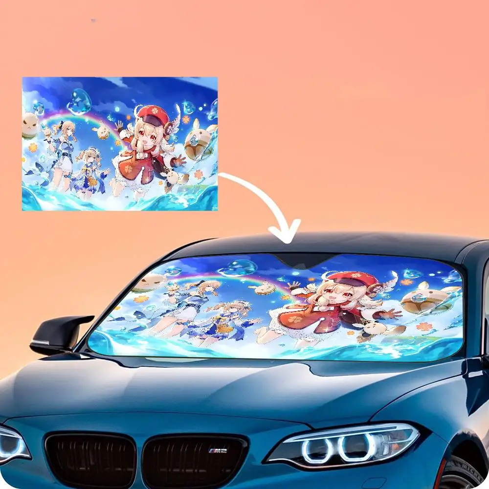 Genshin Impact Character Game Car Sun Shade Front Window Sunshade for Most Sedans SUV Blocks Max Uv Rays Keep Your Vehicle Cool