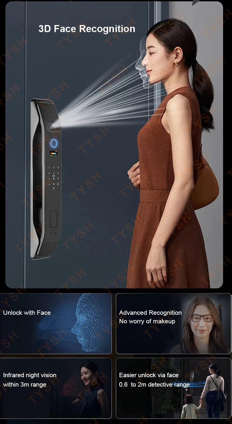 TYSH Smart Lock Keyless Entry Wifi & Face Recognition Control Intelligent Main Door Lock with Display Screen