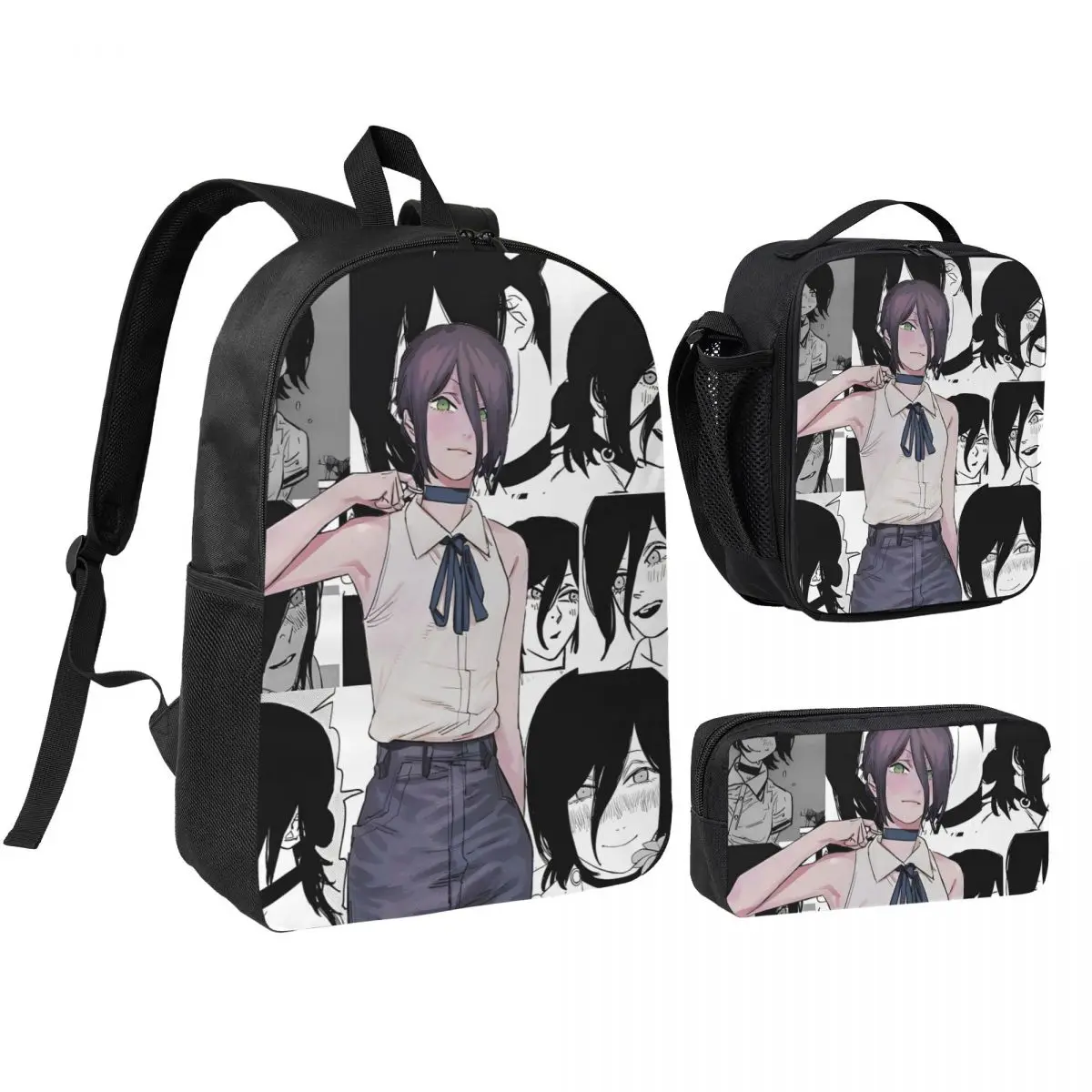 

Рюкзак с бензопилой, мужской резе, 3 шт./компл., холщовые сумки в стиле аниме, манга, сумка для обеда, пенал