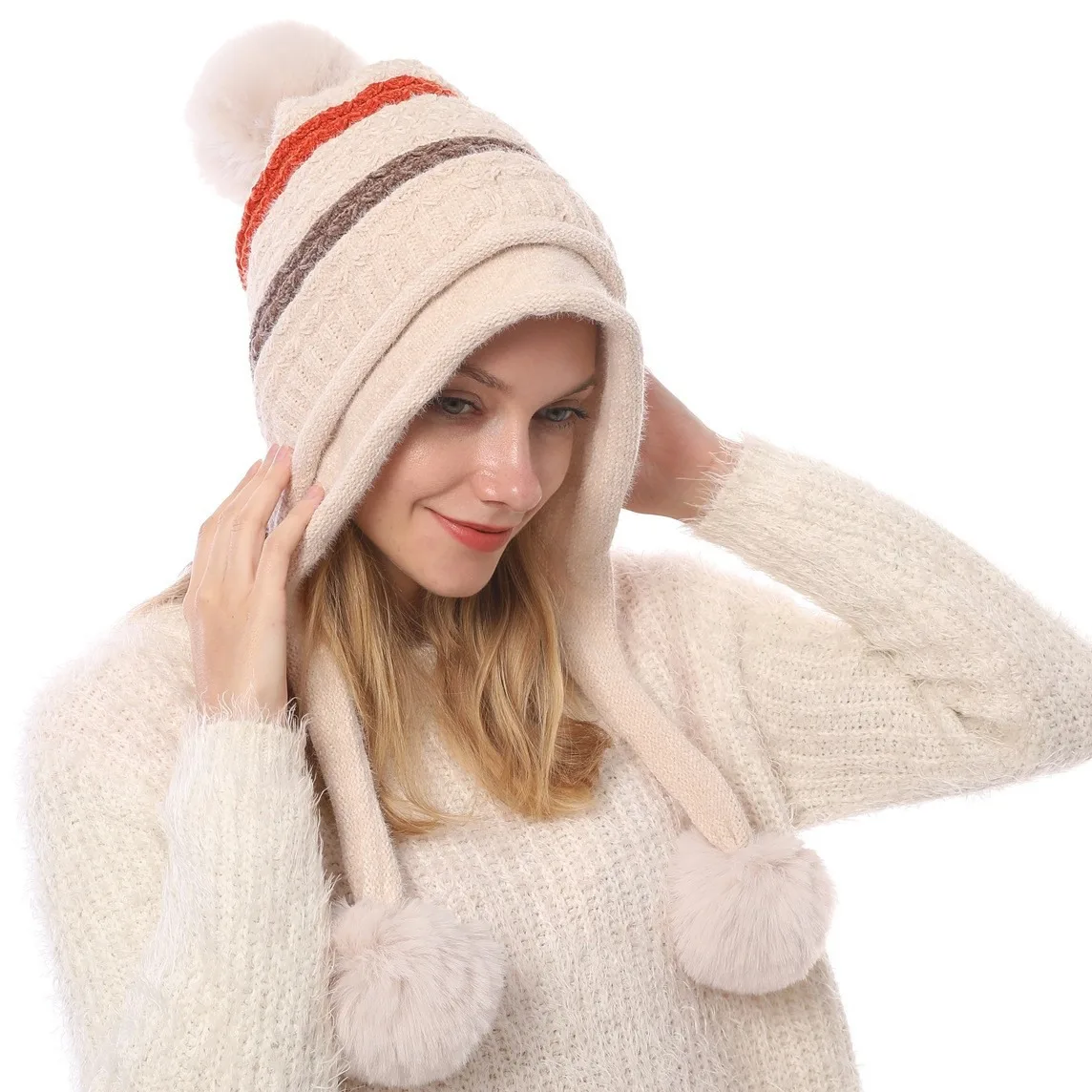 Woolen Hat new Fall and Winter Women\'sPadded Thickened Warm Cold Protective Ear Chenille Soft Knitted Hat