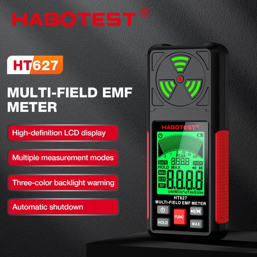 HABOTEST HT627 EMF متر المهنية المجال الكهرومغناطيسي كاشف إشعاع يده المحمولة تردد الراديو تحذير متر #1