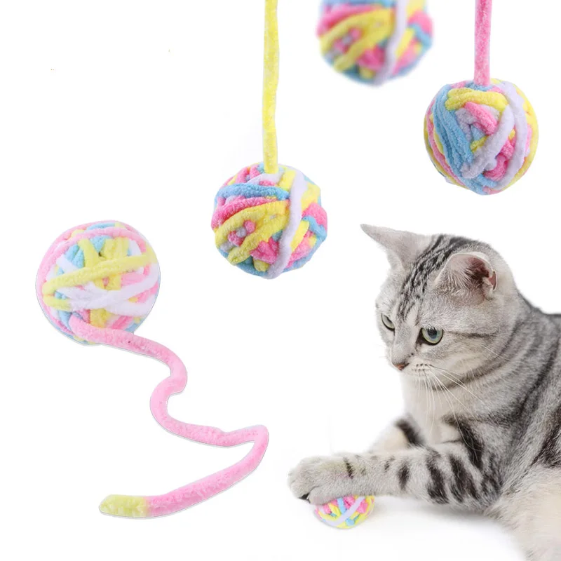 Funny Cat Toys Colorful Yarn Balls With Bell Sounding Interactive Chewing Toys For Kittens Stuffed Toys Ball Cat Supplies