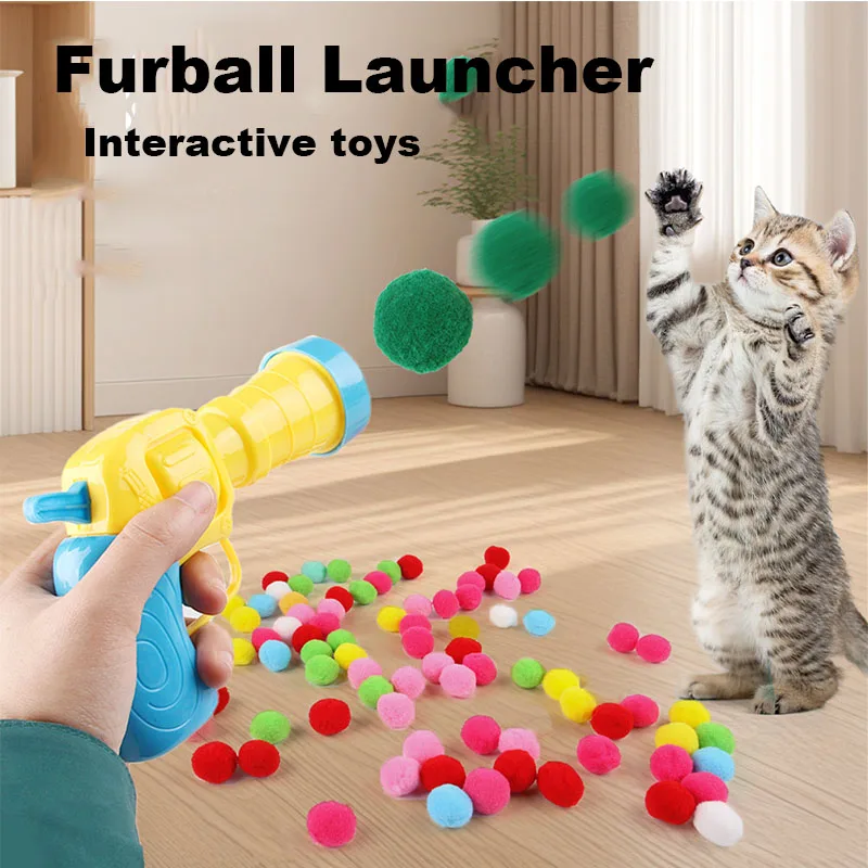 

PARKER Cat Toy Ball Launcher Gun with 50-100 Plush Balls Interactive Boredom Relief Silent Catch Shotgun Pet Interactive Toys