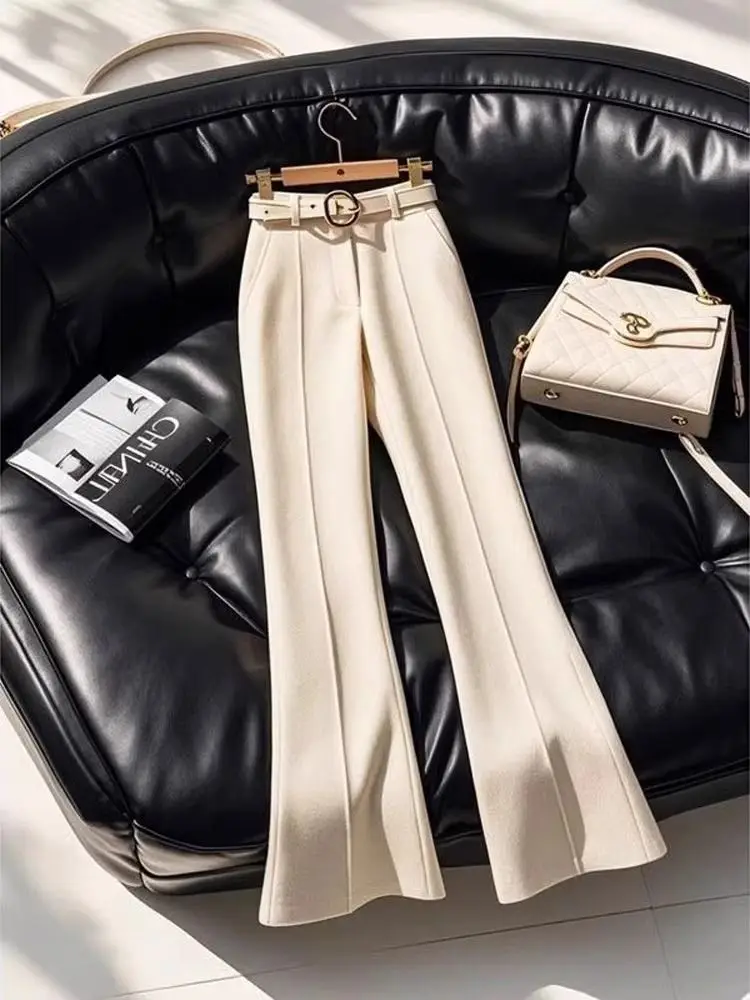 ハイウエスト スリムフィット フレアパンツ レディース Fce 裏地付きパンツ カジュアル ロングパンツ 秋冬ファッション ベージュカラー TT722