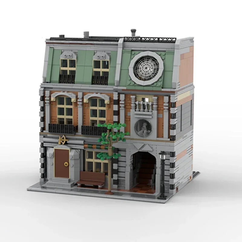 Model Film Populer MOC Bangunan Bata Rumah Pahlawan Toko Kelontong Hijau Hadiah Teknologi Modular Setelan Mainan Rakitan Liburan Anak-anak