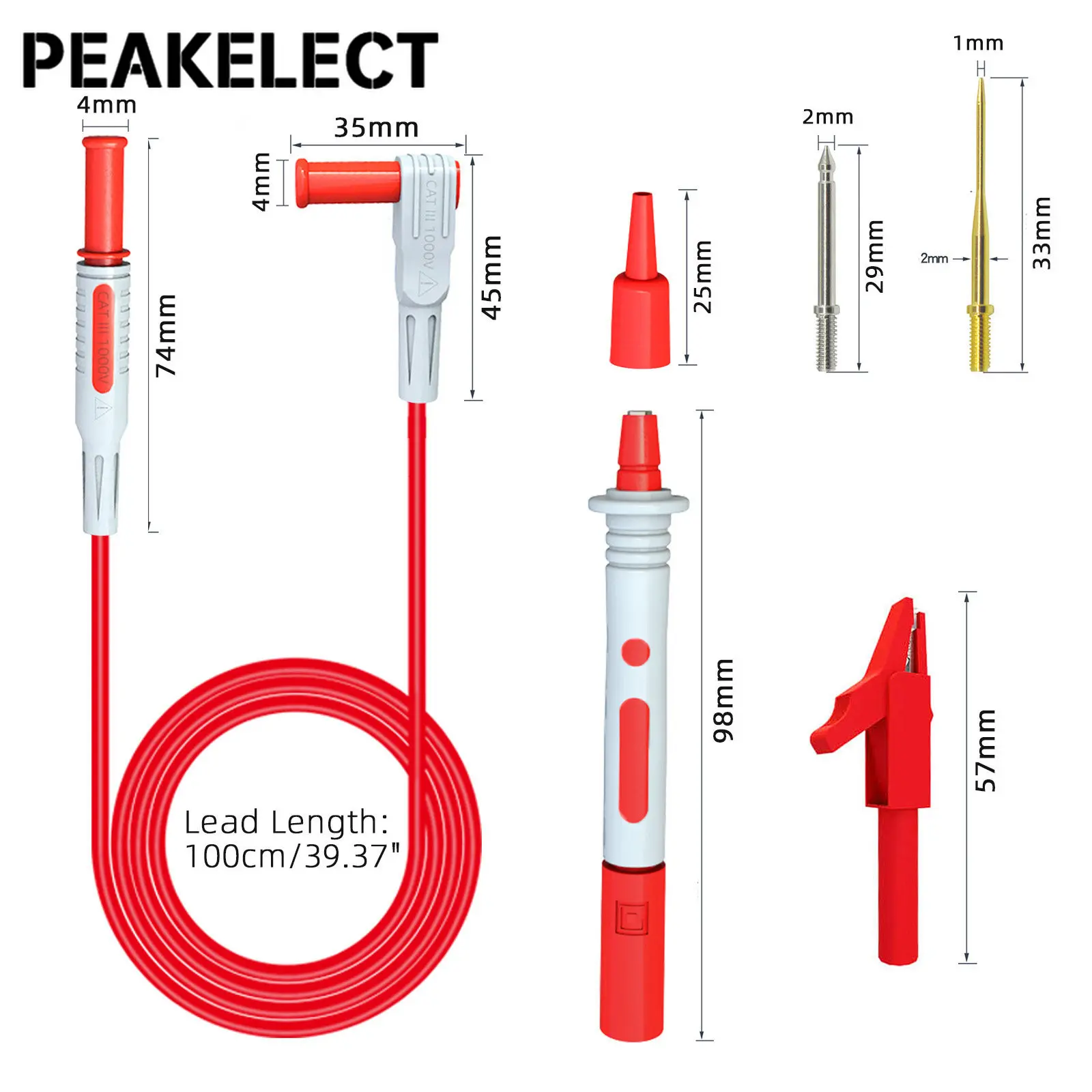 Peakelect P1300B 16 szt. 4mm wtyczka bananowa multimetr zestaw przewodów pomiarowych + wymienne igły sondy testowej + zaciski krokodylkowe + sonda