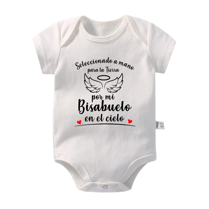 Seleccionado a Mano Para La Tierra Por Mi Bisabuela en el Cielo Newborn Baby Rompers Cotton Short Sleeve Boys Girls Ropa Clothes