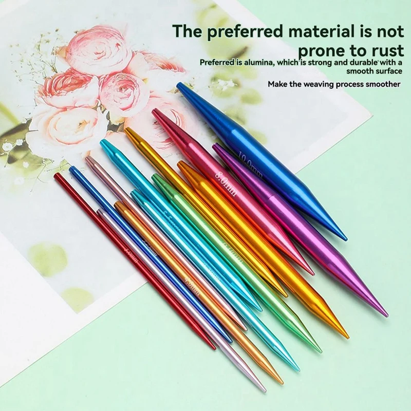 13-ペア交換可能な丸編み針セット、30mm-100mm、アルミニウム、編み物プロジェクト用、初心者-a69m