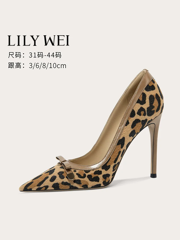 

Spring new pointed shallow-mouth leopard print wool single shoes thin high-heeled banquet dress large size small size women shoe