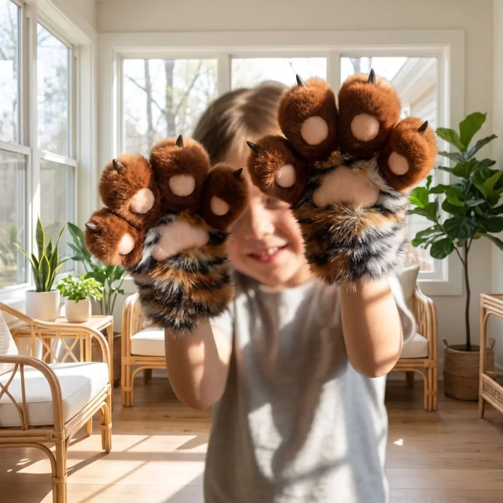 かわいい虎柄獣の爪グローブ-ストライプファー付きコスプレコスチュームグローブ-厚手コスプレ小道具-猫の爪ミトン-コンベンション用