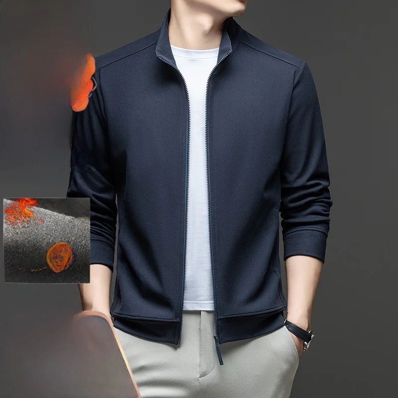 

Men's Autumn Winter Stand Collar Jaet Sweatirt Pure Color Casual Warmth All Match Outerwear Polyester Fiber Stand Fit