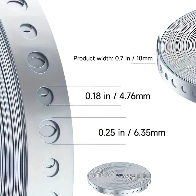 1 Roll Of 15M Galvanized Steel Tape Pre-Punched Multi-Slot Metal Tape For Pipe Support And Sheet Metal Work Hoop Sign Board