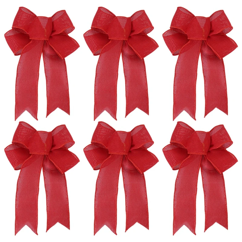 Red Christmas Ribbon Bows Hanging Decorations 24*19cm Bowknot Gift Christmas Tree Ornaments Xmas Party Decor New Year 2024 6pcs