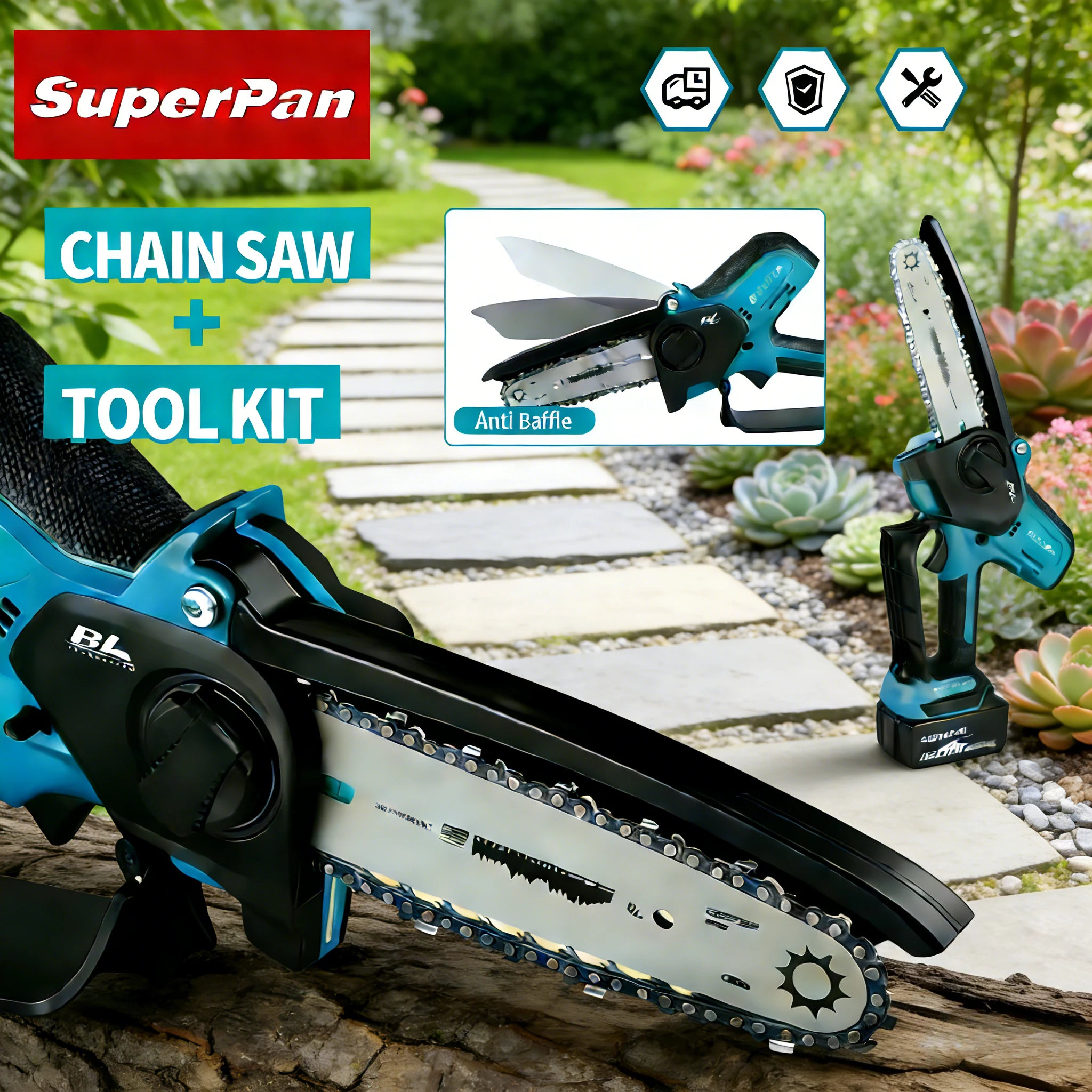 

Superpan Mini Chainsaw 420MM 80TXL Chain for Garden Tree Trimming Lightweight Electric Saw for Makita 18v Battery Pin