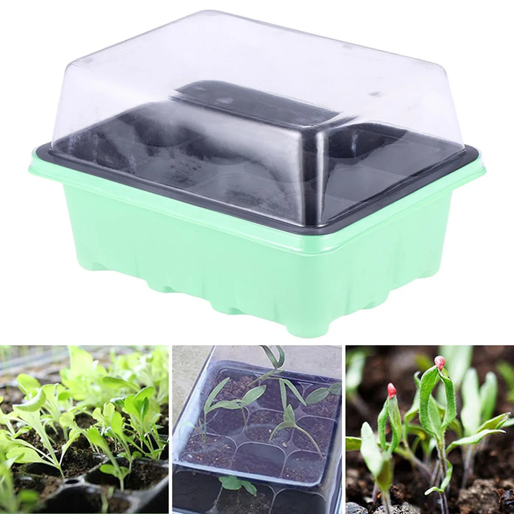 

5 pcs Seedling Tray Kit 12-Cell Plastic Growing Containers Clear Lids Moisture Retention For Garden Bonsai Nursery Starter