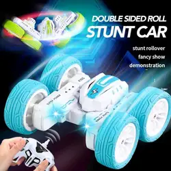 1 PC 2.4G deformed flower double-sided tumbling stunt remote control car 360°rotating LED light children's toy car birthday gift