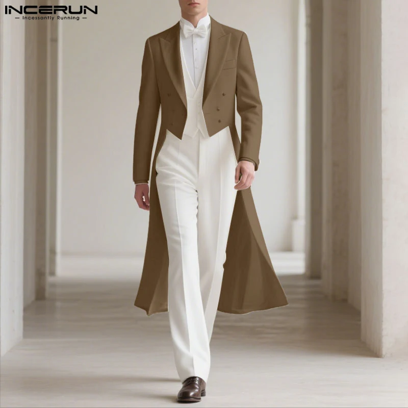 INCERUN Men Irregular Blazer Lapel Long Sleeve Solid Color Elegant Casual Male Suit Double Breasted Fashion Streetwear Blazer