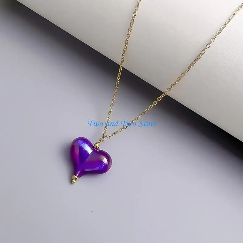 

HX6F Heart Necklace Stainless Steel Sweetheart Pendant Chain Fashion Choker for Women