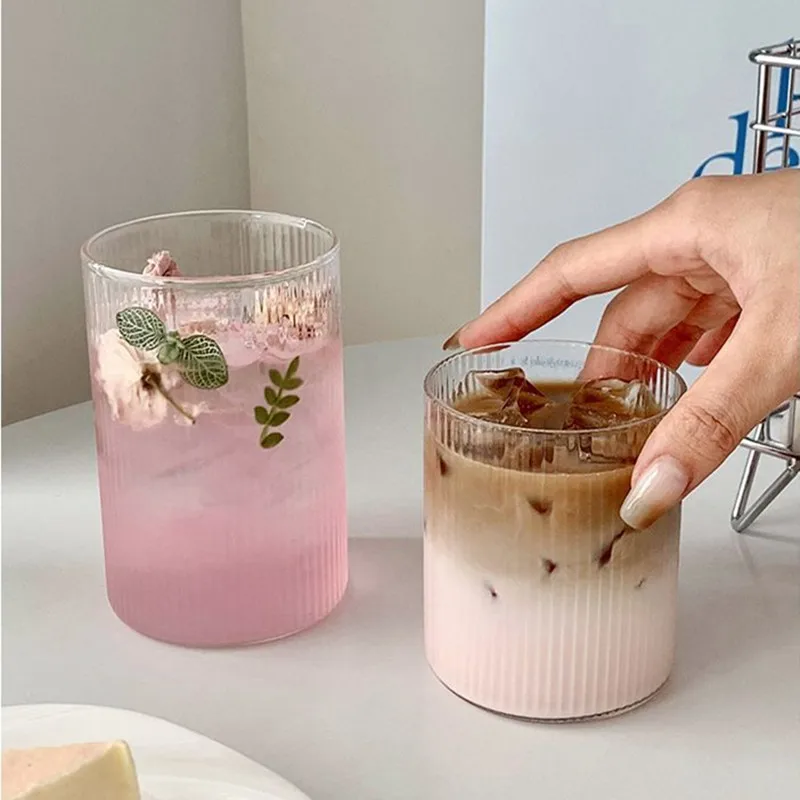 Striped Glass Cup Transparent Water Cups Japanese Mug Milk Glasses Drinkware Tea Shot Glass Yogurt Cup Drinking Juice Wine Cup