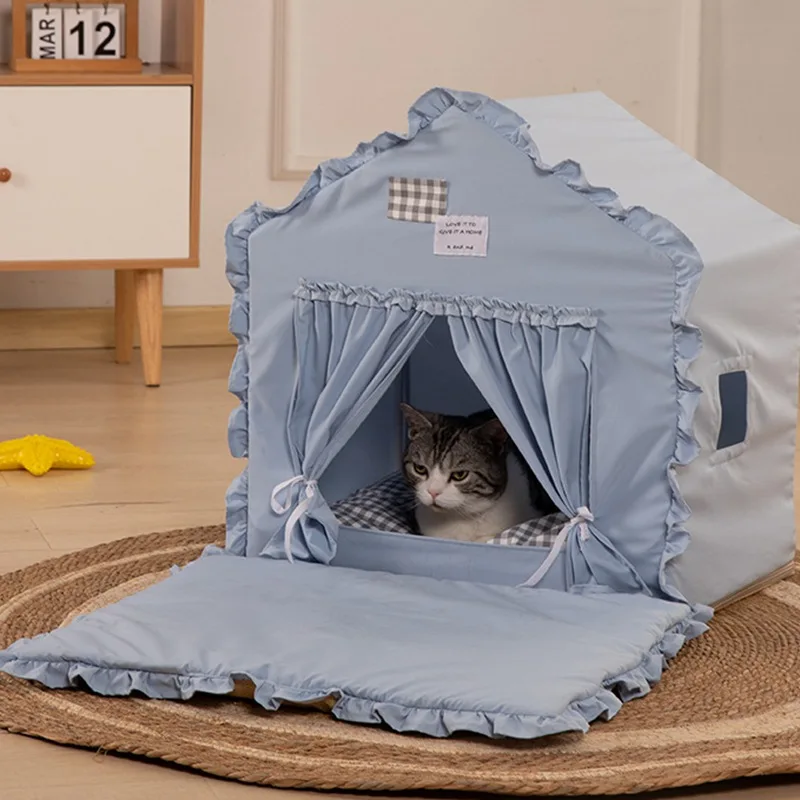 New Pet Bed Cat House Princess Wind Lace House Cat Dog Indoor Tent Villa Four Seasons Universal Puppy House Bed Accessories