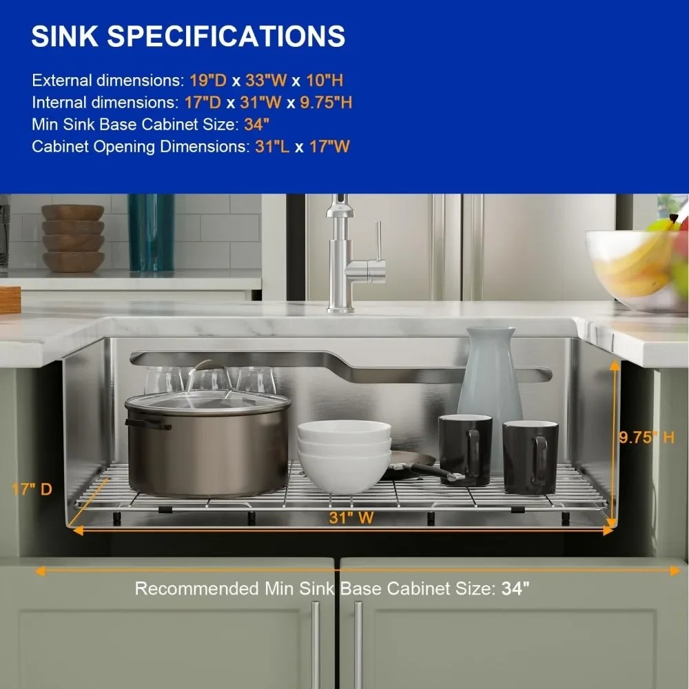 Imagem -06 - Undermount Kitchen Sink Gradiente Ledge Grande Singel Bowl Workstation 16 Gauge 33 x 19 x 10 Aço Inoxidável