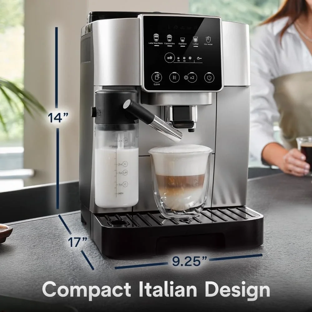 Espresso & Coffee Machine with Automatic Milk Frother, One Touch Latte, Cappuccino, Built-in Grinder, Portable Coffee Maker