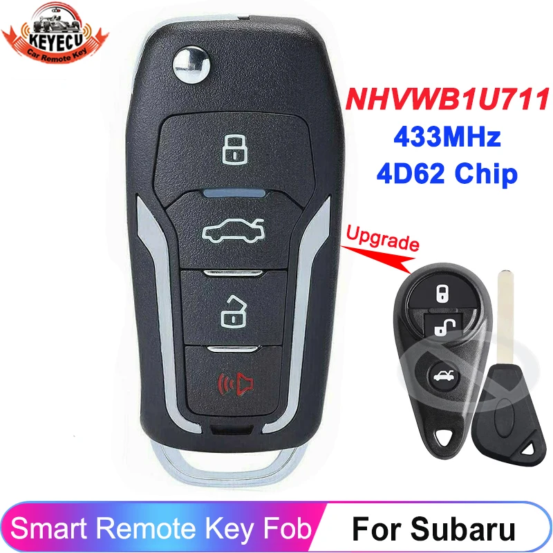 KEYECU Upgraded Flip Remote Key Fob 4 Button For Subaru Tribeca Forester Impreza Legacy NHVWB1U711 3495A-WB1U711 With 4D62 Chip