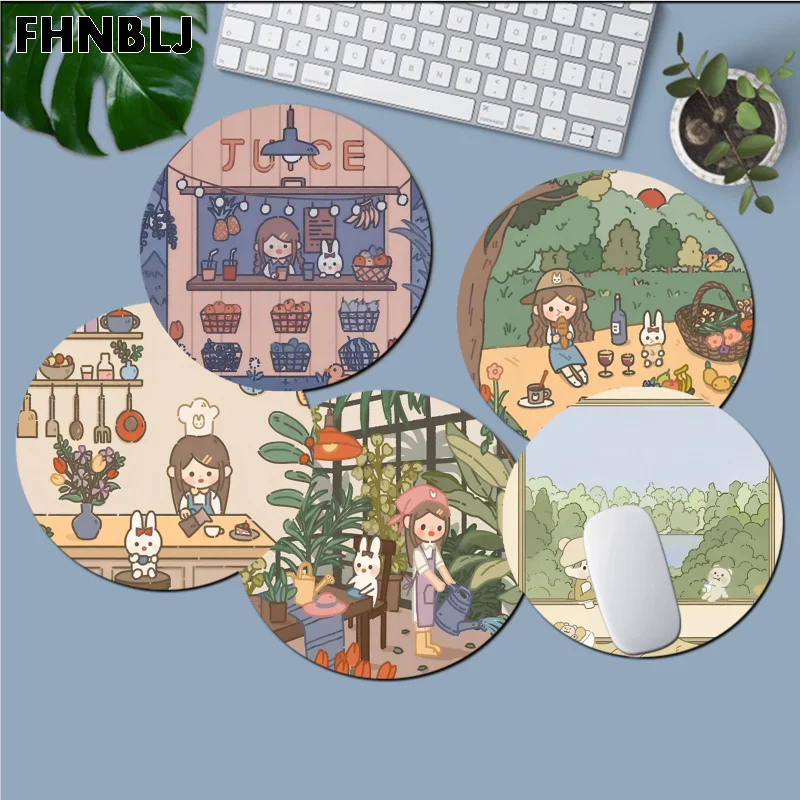 

Kawaii Girl Mousepad Small Round Office Student Gaming Thickened Writing Pad Non-slip Cushion Mouse Pad For PC Computer Table