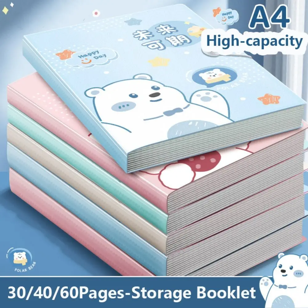 Cartoon Animal Pattern Storage Booklet 30/40/60 Pages Large Capacity File Bag A4 File Folder School Office