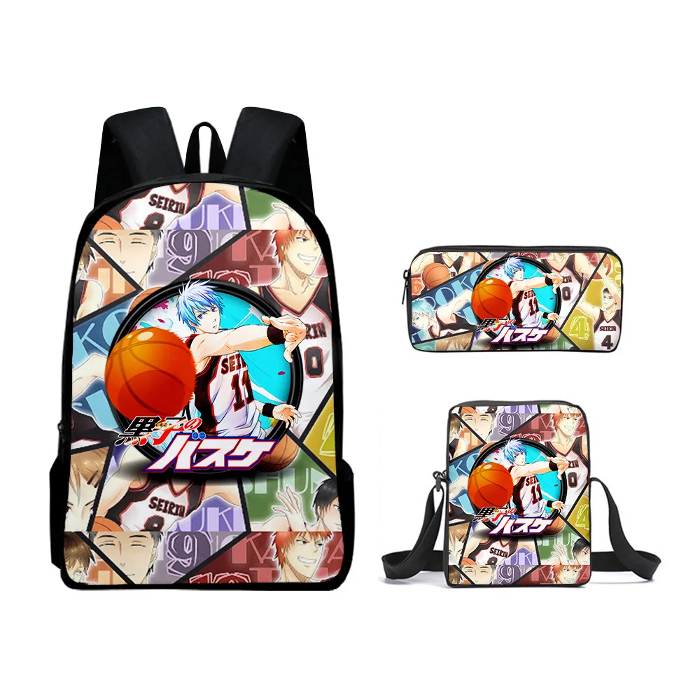 Kuroko-mochilas escolares con estampado 3D para ordenador portátil, morral de hombro inclinado, estuche para lápices, novedad clásica, 3 unidades por juego