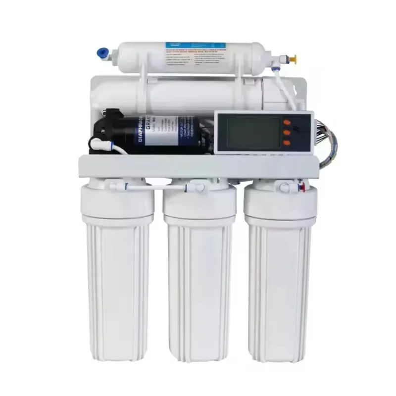 50GPD LCD Pump RO Water Filter 5 Stage Self-Clean Sink Mount Home Hotel Water Purification System